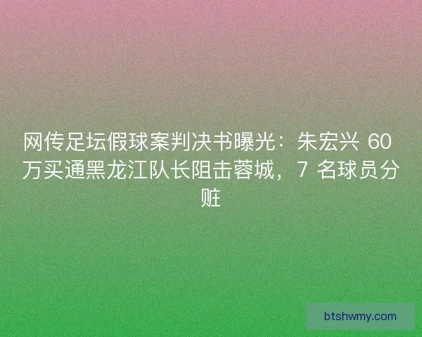 网传足坛假球案判决书曝光：朱宏兴 60 万买通黑龙江队长阻击蓉城，7 名球员分赃